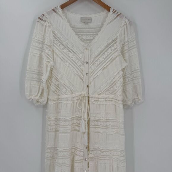 A Collective Story Tiered Button Front Maxi Dress Women Large White Whimsical - Picture 2 of 11